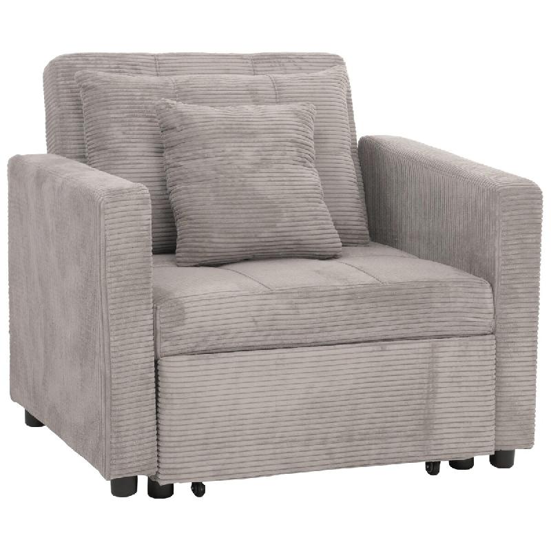 Décoshop26 - Fauteuil-lit lit d'appoint relaxation dossier réglable surface de couchage 197x100 cm tissu velours côtelé gris clair 04_0006253 - gr_0