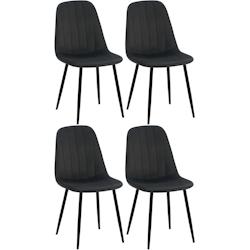 Décoshop26 - Set de 4 chaises de salle à manger coutures décoratives verticales en velours noir et métal noir 10_0001757 - noir 3000250654104_0
