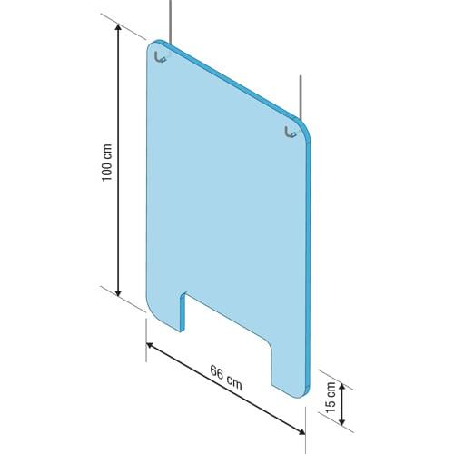Vitre de protection PMMA à suspendre - Kit de fixation et fenêtre d'ouverture 15 cm - Dimensions 99x66 cm_0