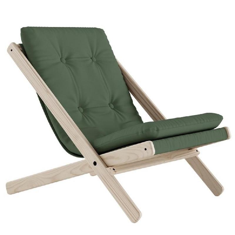 Fauteuil futon Boogie en hêtre massif - Coloris vert olive - Design compact et confortable_0