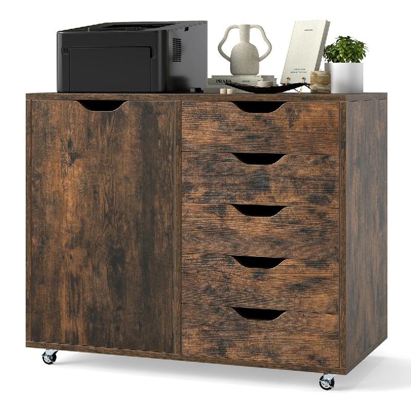 Helloshop26 - Classeur mobile à 5 tiroirs 79 x 39 x 65 cm avec roulettes pivotantes espace de rangement optimisé style contemporain 20_0011443 - Boi_0
