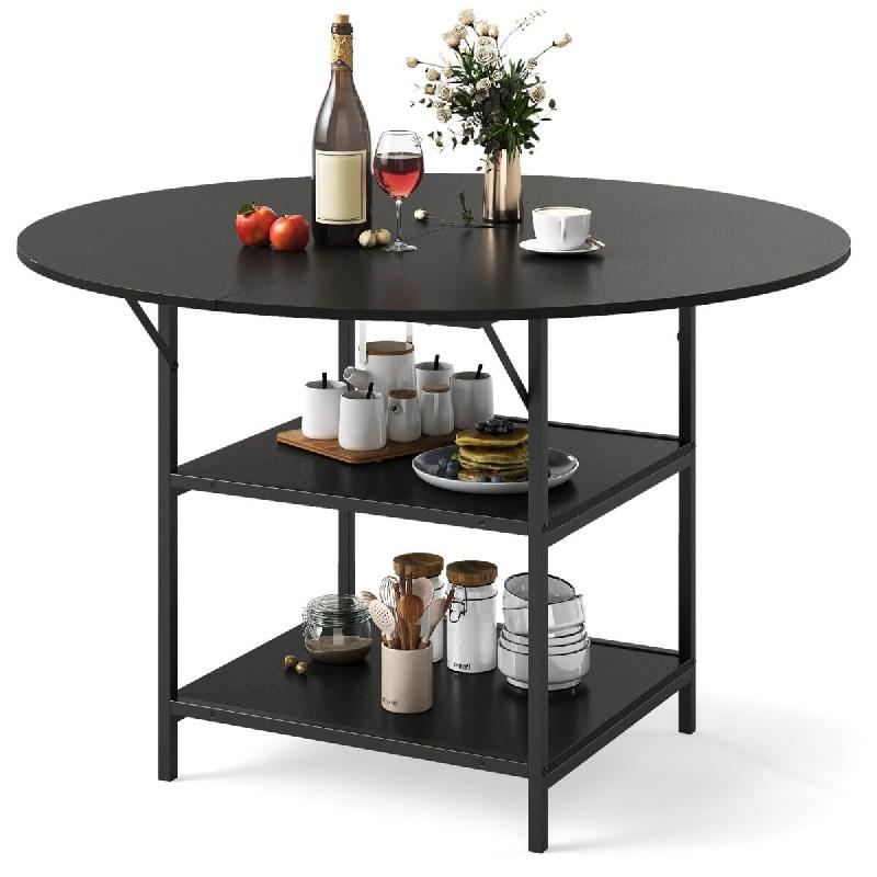 Helloshop26 - Table à manger ronde 120 x 76 cm 4-6 personnes avec double étagère ouverte design moderne ferme en bois brun noir 20_0017281 - vert m_0