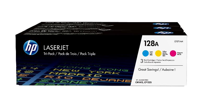 HP 128A pack de 3 toners LaserJet cyan/magenta/jaune authentiques_0