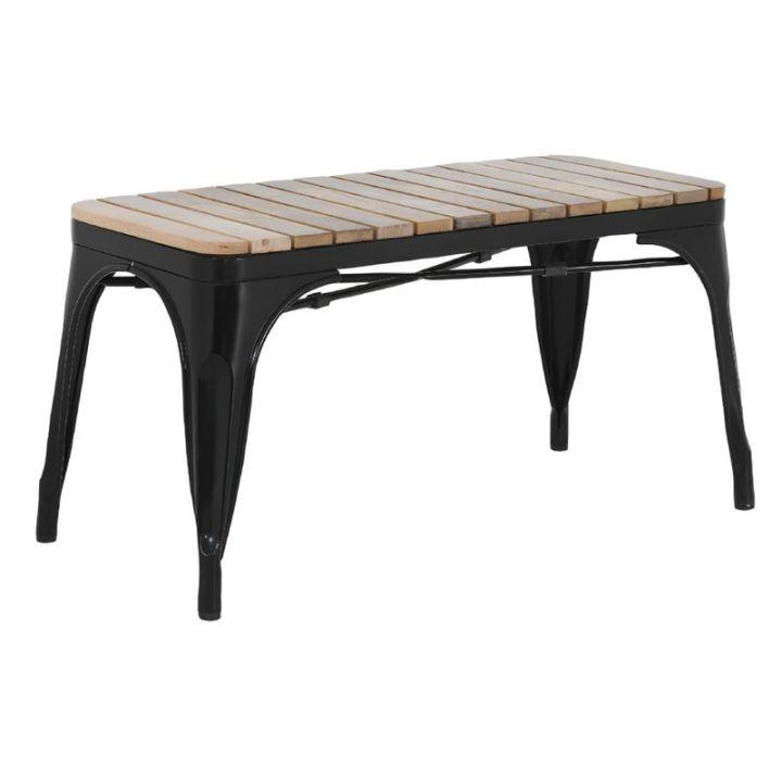Lot de 2 bancs d'intérieur (L)850 mm, avec assise en bois de manguier et cadre noir, à assembler_0