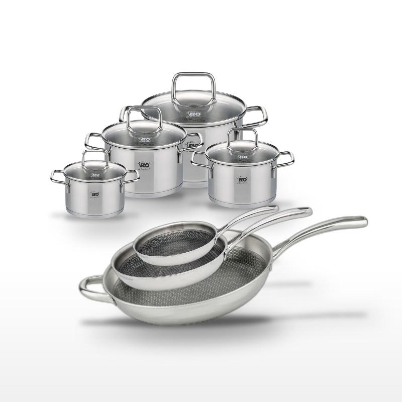 Lot de 3 Poêles 24/28/32 cm et 4 Faitouts 12/14/16/20 cm Elo Relief Evolution - gris inox 3176239956269_0