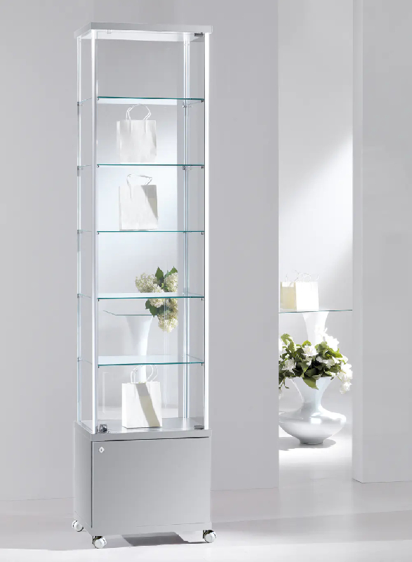 Mobilier d'exposition vitrine 53-MAVA - Gris clair - 5 tablettes amovibles - Porte avec serrure_0