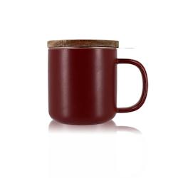 Ogo Living - Tisaniere Juliet 300ml En Gres Bordeaux Avec Couvercle Bois D'acacia - 3256391019283_0