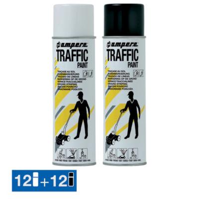 Peinture aérosol Traffic Ampere 500 ml pour traçage, lot de 12 blancs + 12 noirs_0