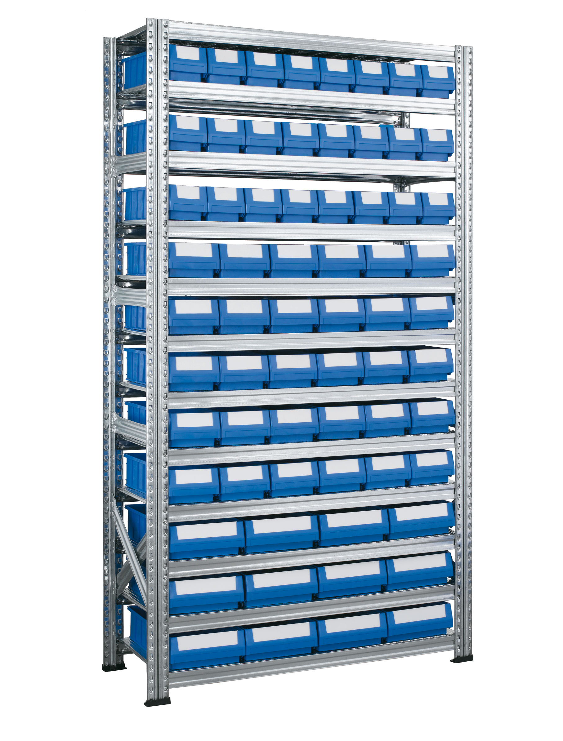 RAYONNAGE AVEC BACS DIVISIBLES GALVABACS AVEC 66 BLOCS MULTIBOX