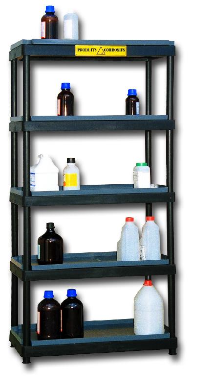 Rayonnage en PE pour produits corrosifs - 5 niveaux - 900x450x1820 mm - 60L de rétention_0
