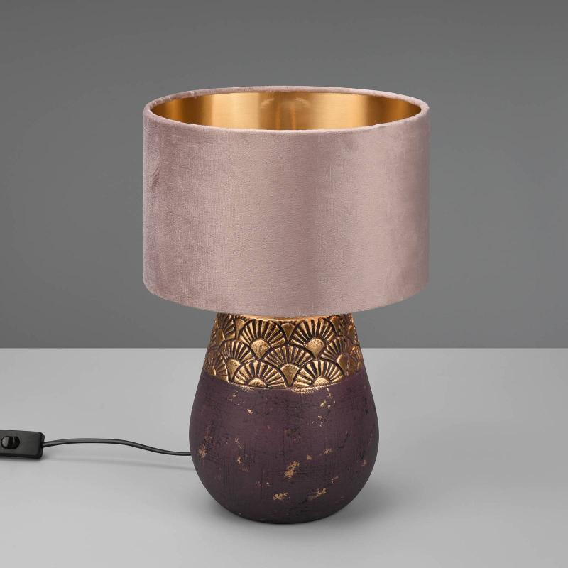 REALITY LEUCHTEN LAMPE À POSER KIRAN, Ø 26 CM, PIED CÉRAMIQUE BRUN