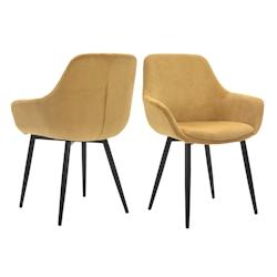 SalesFever Fauteuil | Ensemble de 2 | Aspect velours côtelé | Tissu structuré (100% polyester) | L 64 x P 59 x H 86 cm | Or - doré multi-matériau_0