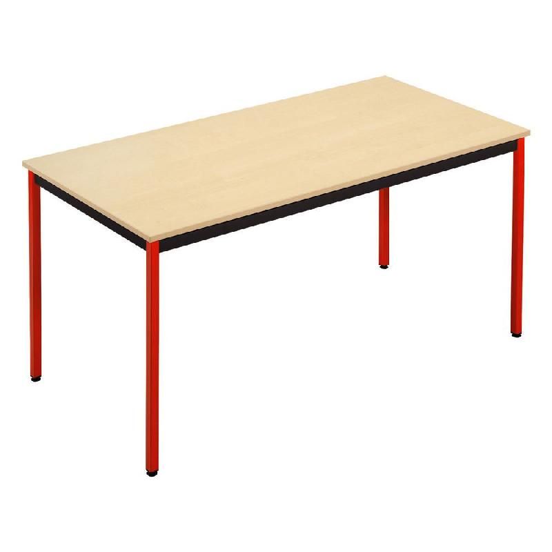 SODEMATUB TABLE MODULAIRE DOMINO RECTANGLE - L. 120 X P. 60 CM - PLATEAU ERABLE - PIEDS ROUGE