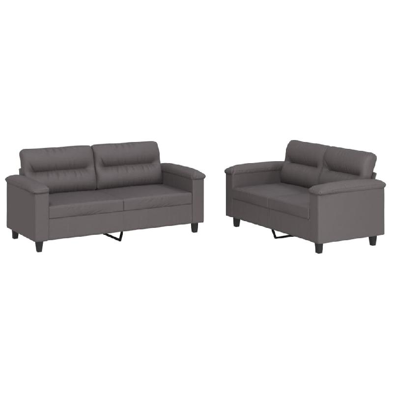 VidaXL Ensemble de canapés 2 pcs avec coussins Gris Similicuir Modèle Quermontis - 3202364_0
