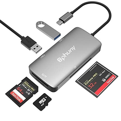 Lecteur de cartes USB-C 5 en 1 BPHUNY - CF, SD, MicroSD, USB 3.0 - Compatible Thunderbolt 3_0