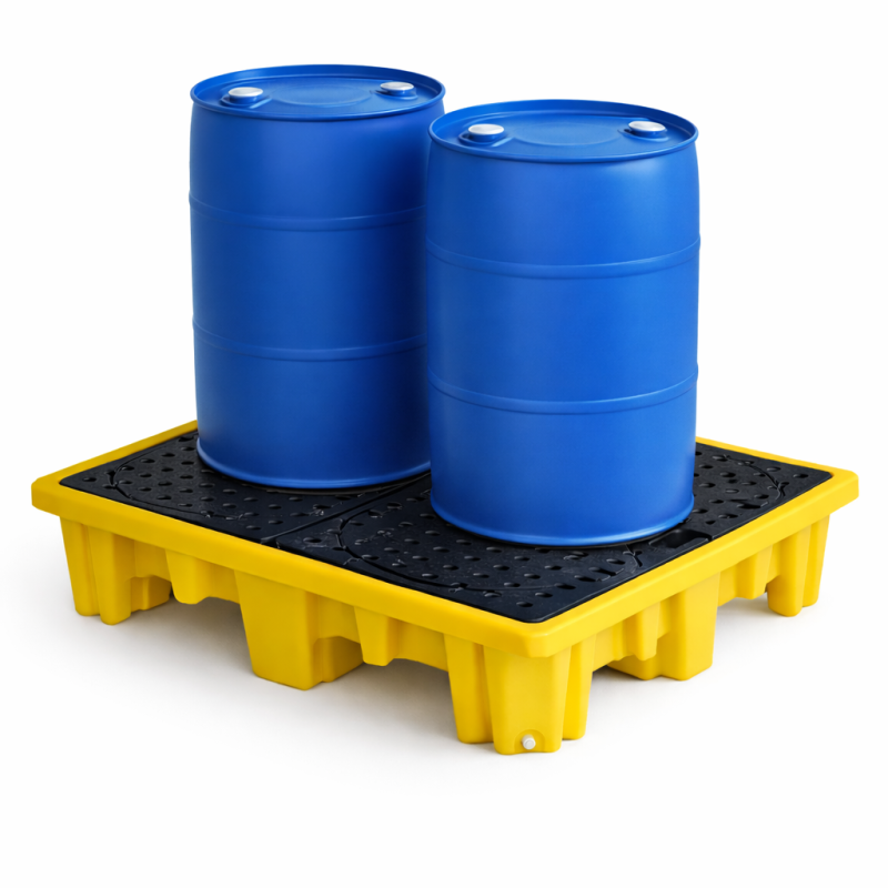 Bac de rétention PE pour 2 fûts de 200 litres avec caillebotis_0