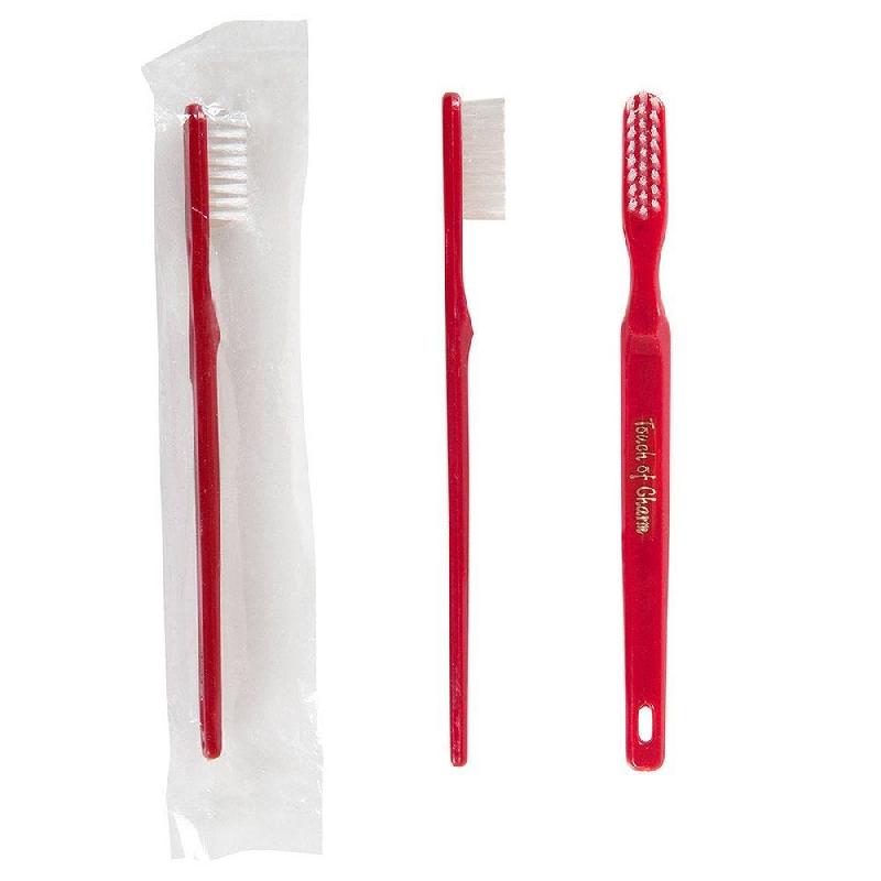 Brosse à dents emballée en sachet plastique bordeaux 15,5x1x1,5cm par 100_0