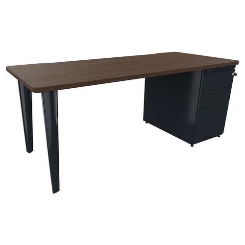 BUREAU EVIDENCE 180X80 NOYER CAISSON PORTEUR/PIED ANTHRACITE - VINCO