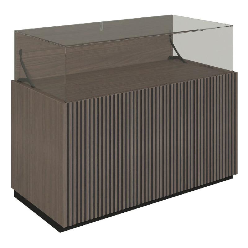 Comptoir vitrine fond bois Vertigo T01 MDF noir et noyer foncé 120x60x93cm_0