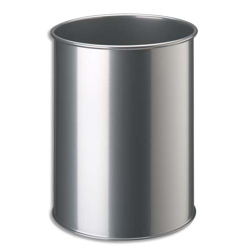 CORBEILLE METALL, ROND, 15 LITRES, ARGENT MÉTALLIQUE