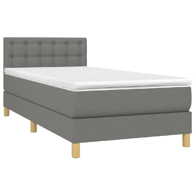 Décoshop26 - Cadre de lit LED avec sommier tête de lit matelas 100x200 cm en tissu gris foncé TDL0208424 - gris 3001539547766_0