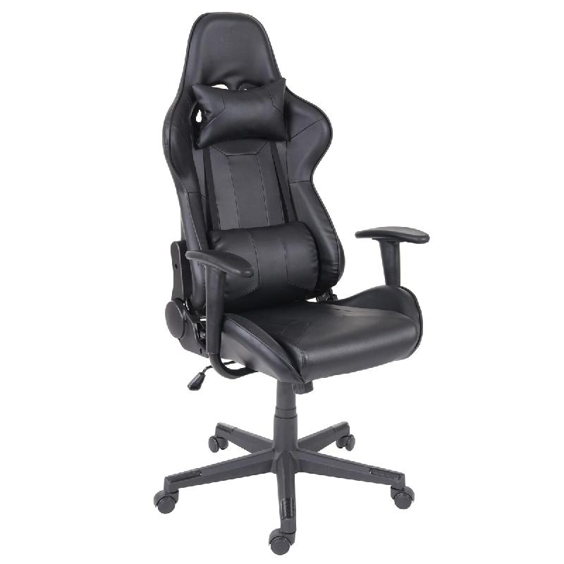 Décoshop26 - Fauteuil chaise de bureau gamer sur roulettes mécanisme de bascule en synthétique noir 04_0001853 - noir 3000150632691_0