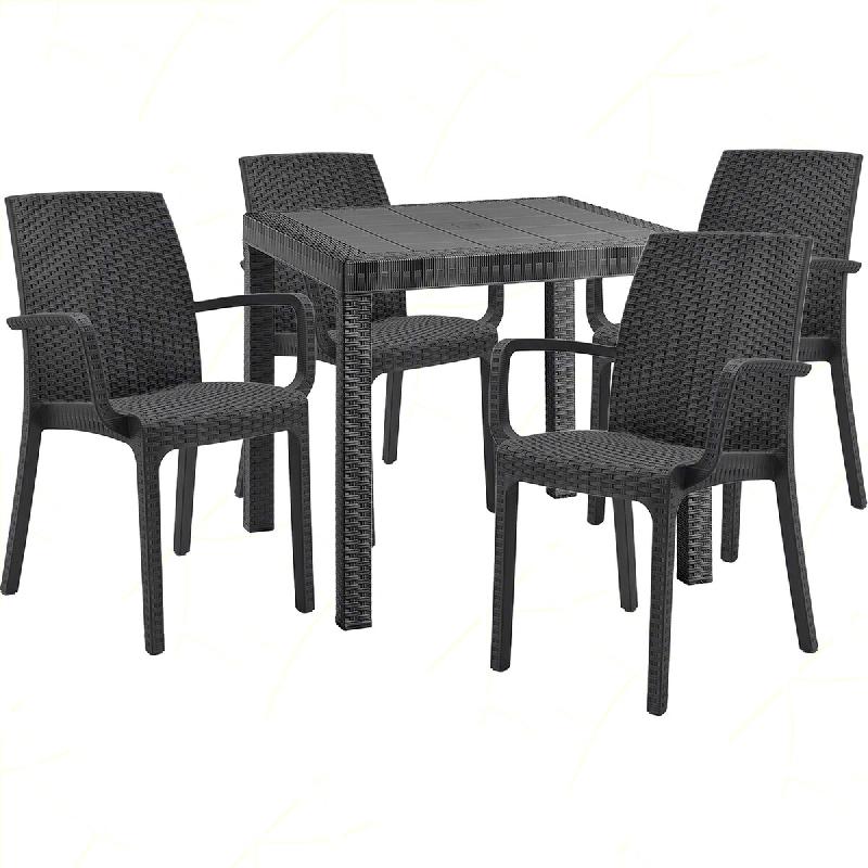 Ensemble de 4 fauteuils avec table carrée en rotin anthracite - noir plastique polypropylène 8050054388564_0