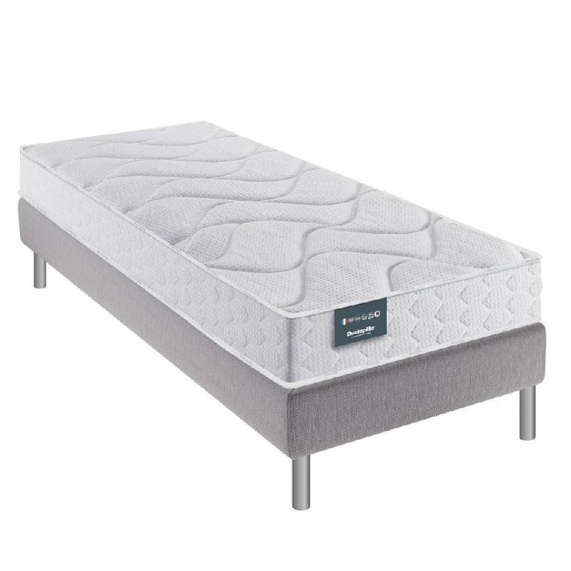 Ensemble Dunlopillo EUGEN 90x190 cm - Matelas 18 cm - Sommier déco gris + 4 pieds_0