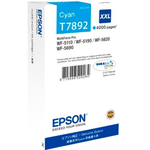 Cartouche jet d'encre cyan XXL Epson - 4 000 pages - WorkForce Pro WF-5xxx (T7892) - Réf : C13T789240_0