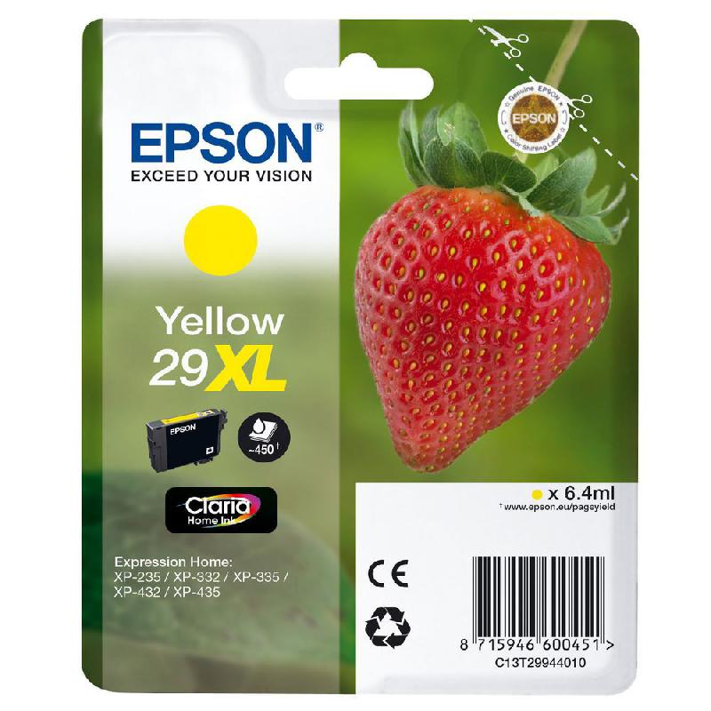 EPSON 29XL 'FRAISE' CARTOUCHE D'ENCRE ORIGINALE GRANDE CAPACITÉ CLARIA HOME (C13T29944012) - JAUNE