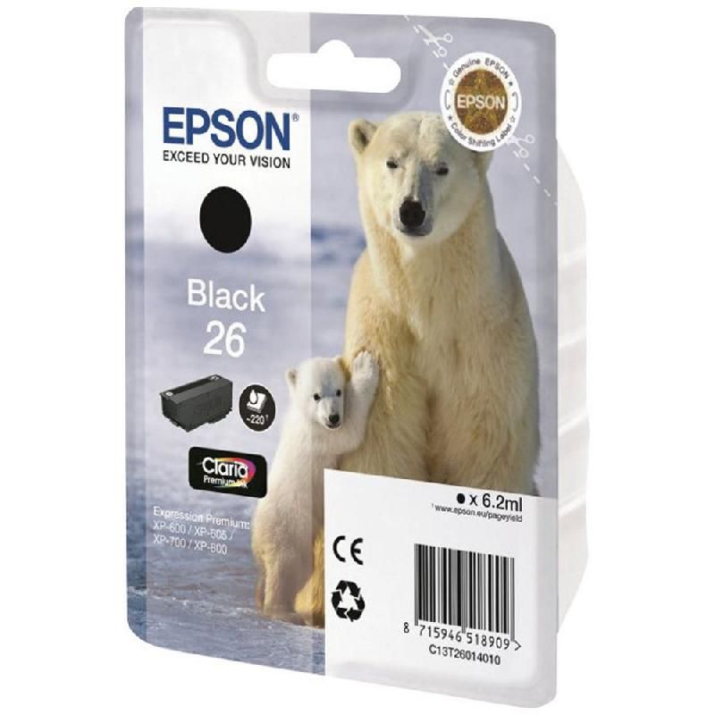 EPSON CARTOUCHE D'ENCRE OURS POLAIRE 26 N (C13T26014010) - CLARIA PREMIUM - COULEUR: NOIR