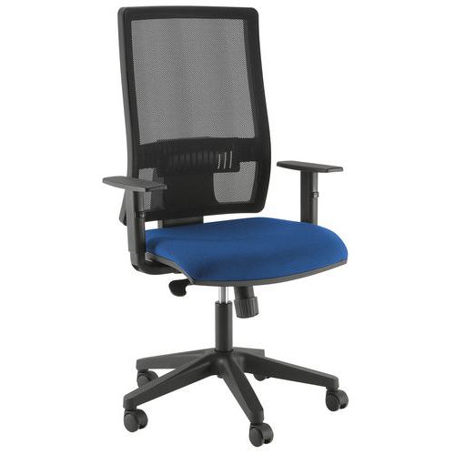 FAUTEUIL OFFICE SANS TÊTIÈRE PIÈTEMENT NOIR ASSISE BLEU - MANUTAN EXPERT
