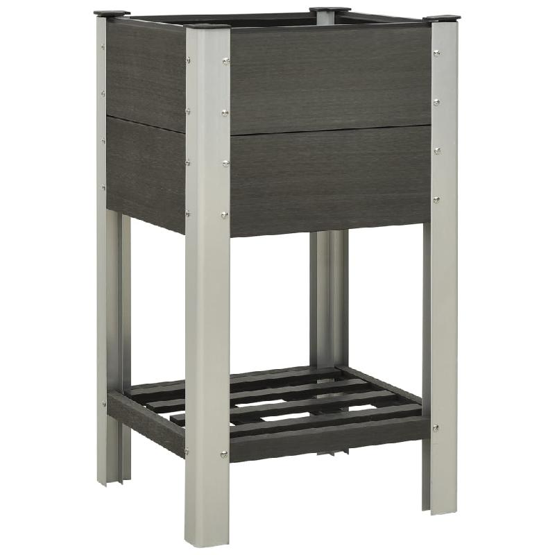 Lit surélevé de jardin - Bac à plantes jardinière avec étagère - 50 x 50 x 90 cm - WPC gris_0