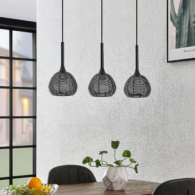 LUCANDE TETIRA SUSPENSION 3 LAMPES ALLONGÉE NOIRE