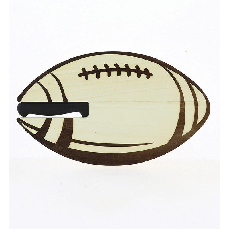 Planche à découper bois décor rugby avec couteau 