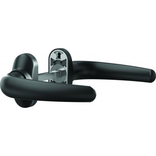 POIGNÉES DE PORTE SUR ROSACES ÉTROITES SCOOT POUR MENUISERIE ALUMINIUM - NOIR MAT VACHETTE