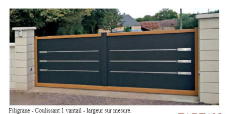 Portail coulissant en aluminium - filigrane, droit, plein - largeurs et hauteurs variées_0