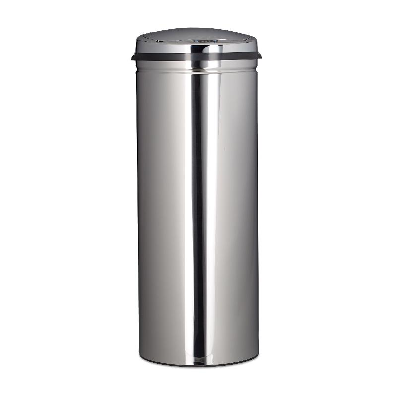 POUBELLE CUISINE EN INOX 50 LITRES BAC À ORDURES EN MÉTAL 80 CM DE HAUTEUR 30 CM DE DIAMÈTRE COUVERCLE ROND, ARGENTÉ 13_0002329_0