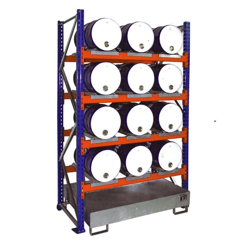 Rayonnage de 9 à 12 fûts de 60 L avec bac de rétention acier_0