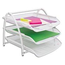 SET DE 3 CORBEILLES À COURRIER EN MÉTAL MESH - DIMENSIONS L29 X H24,5 X P34 CM - COLORIS BLANC