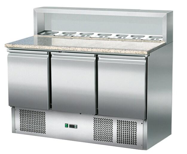 Skyrainbow Saladette à pizza 3 portes, couvercle en acier inoxydable, 137 x 70 cm - inox THPS903_0