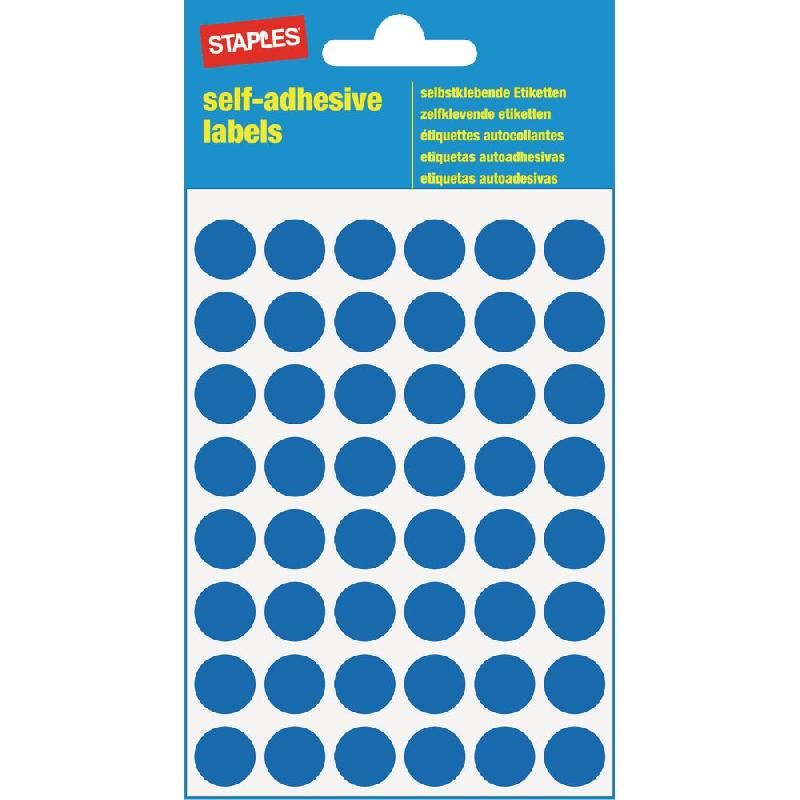 STAPLES PASTILLE ADHÉSIVE COULEUR - STAPLES - Ø 12 MM - COLORIS BLEU - 240 PASTILLES