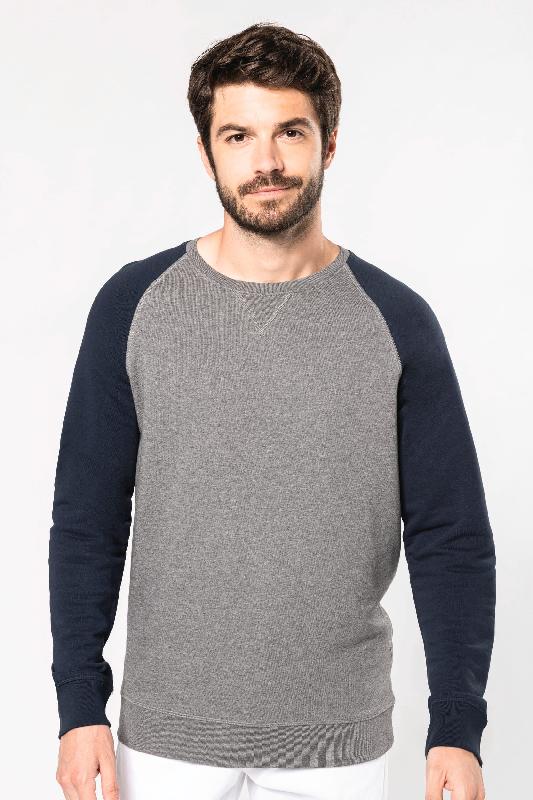 Sweat-shirt French Terry Bio bicolore col rond - Manches raglan homme - Réf: K491 - Marque Kariban_0