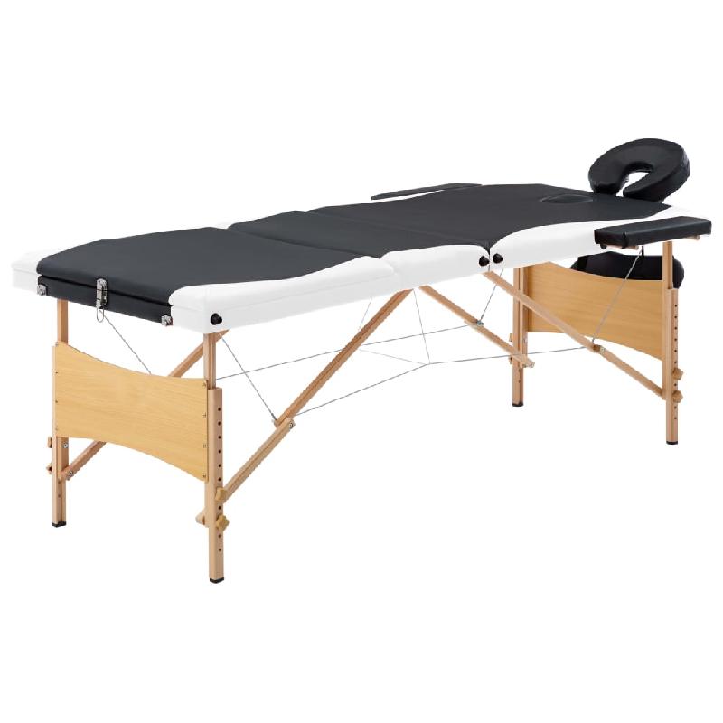 Table de massage pliable 3 zones - bois noir et blanc - réglable et avec sac de transport_0