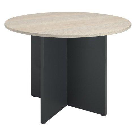 TABLE RONDE DIAMÈTRE 100 CM PLATEAU CHÊNE GRIS PIEDS CROIX ANTHRACITE EXCELLENS
