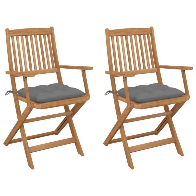 VidaXL Chaises Pliables De Jardin Lot De 2 Avec Coussins Bois D Acacia - gris 8720286285305_0
