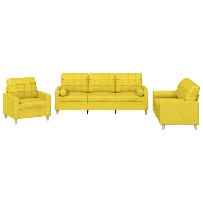 VidaXL Ensemble de canapés 3 pcs avec coussins jaune clair tissu Modèle Atlas Studio Plus - 3201263_0