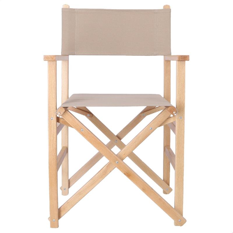 WellHome - Fauteuil director sunset finition vernie - toile couleur pierre 51x46x86 cm - beige WH13262_0
