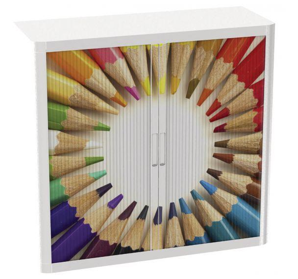 ARMOIRE EASY OFFICE HAUTEUR 104 CM CORPS BLANC RIDEAUX DÉCOR CRAYONS COULEUR - MANUTAN COLLECTIVITÉS