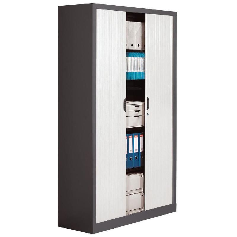 ARMOIRE MÉTAL CONFORT - A RIDEAUX - H. 198 X L. 120  CM - CORPS ANTHRACITE - RIDEAUX BLANC